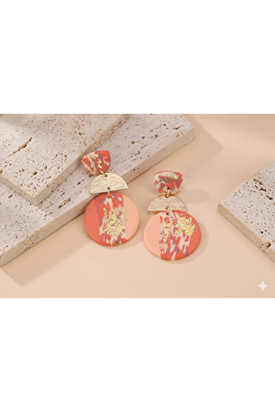 SYGGY Geometric Polymer Clay Earrings with Gold Foil – Peach and Terracotta S...