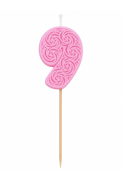 OEM Cake candle, Pink, Handmade, Elegant model, with stick, 13 cm, Number 9