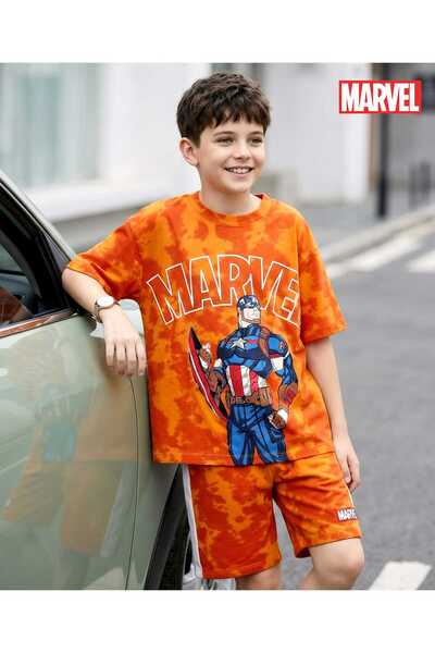 Pine Kids Marvel طقم تي شيرت بأكمام نصفية منسوجة من الجيرسيه وشورت قصير بتصمي...