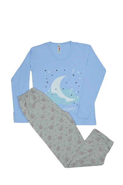 Serena Pijama damă din bumbac mânecă lungă și pantaloni lungi blue
