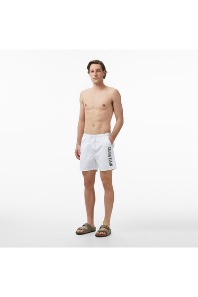 Calvin Klein Erkek Logo Baskılı Hızlı Kuruyan Kumaş Beli Lastikli Beyaz Deniz...