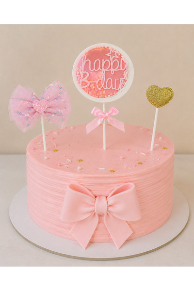 HAKİ Sallanan Yıldızlı Happy Birthday Pasta Süsü 3'lü Seti – Pembe Fiyonk & G...