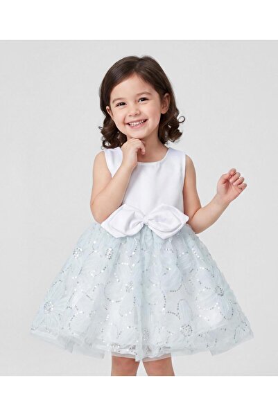 Bonfino Woven Sleeveless Floral Embellished with Bow Detail - White & Grey