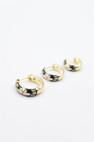 atastore2017 Triple enamel flower earrings - black