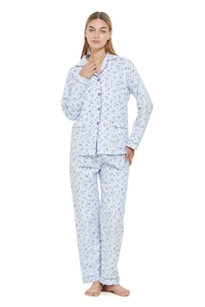 Global Women's pajamas GLOBAL, Canvas, Cotton, Top Bottom Set, Classic, Purpl...