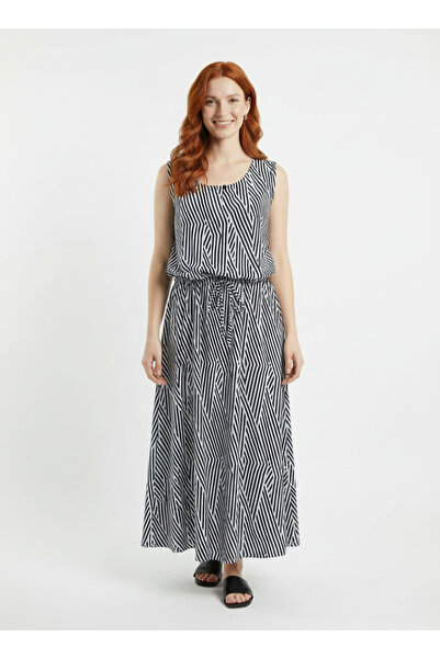 Neden Tekstil Women's Black and White Geometric Patterned Long Dress