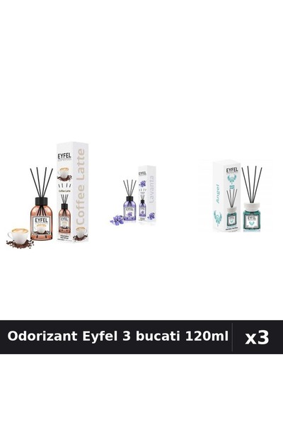 Eyfel Set 3 Odorizante Camera cu Betisoare - Angel, Cafea, Lavanda 120ml