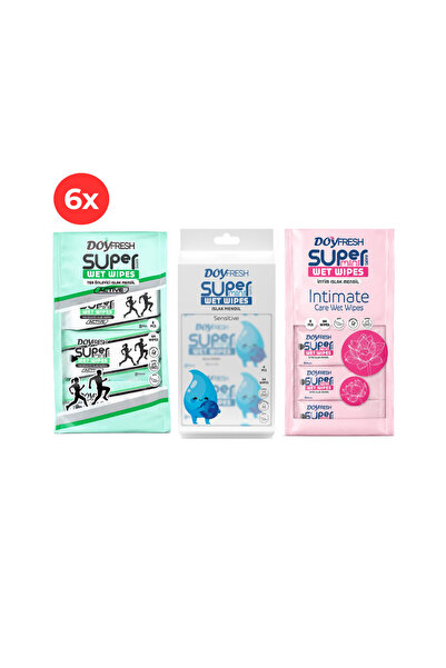 DOYFRESh 6x Șervețele umede de buzunar MINI MIX 8x8 bucăți (2x Intimate + 2x ...