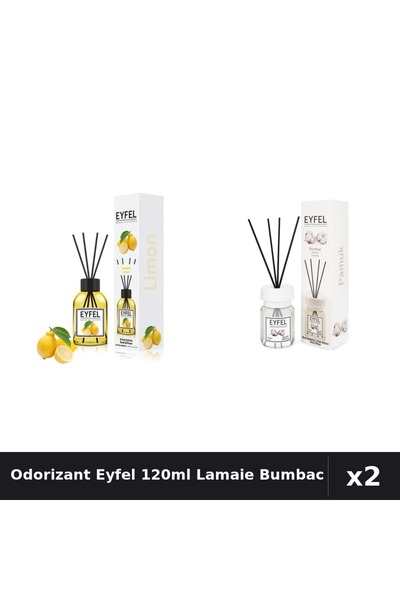 Eyfel Set 2 Odorizante Camera cu Betisoare 120ml - Lamaie, Bumbac - Parfum In...