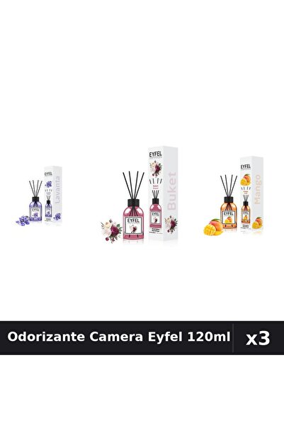 Eyfel Set 3 Odorizante Camera cu Betisoare - Lavanda, Bouquet, Mango 120ml