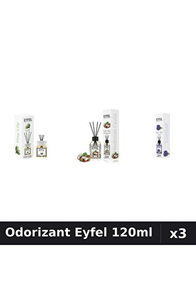 Eyfel Set 3 Odorizant Camera cu Betisoare 120ml - Lacramioare, Nuca Cocos, Za...