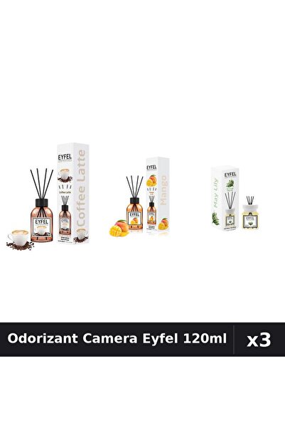 Eyfel Set 3 Odorizant Camera cu Betisoare - Cafea, Mango, Lacramioare 120ml