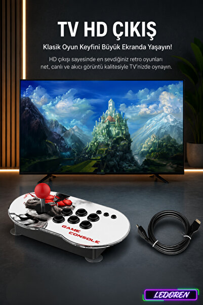 L'eDoren MT9 HD Nostalji Retro Atari Konsolu 10000 Oyunlu Çift Kişilik Joystick PS1 Arcade