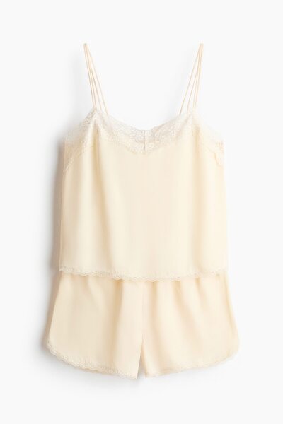 H&M Dantel Şeritli Saten Pijama Takımı