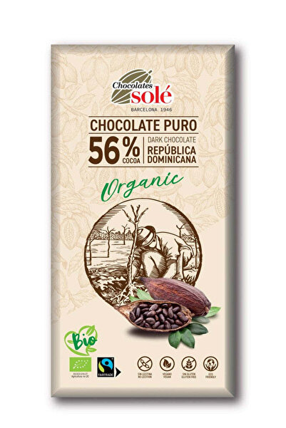 Chocolates Sole Organic Dark Chocolate 56% Cocoa, 100g