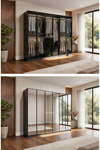 CANBAZ FURNİTURE Esla modüllü 6 cam kapaklı %100 MDF (KURULUM DAHİL)