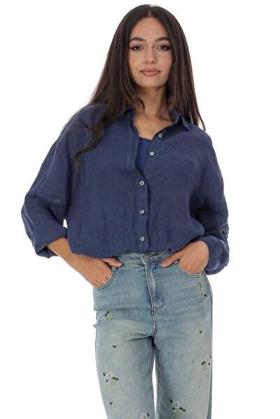 ROHBOUTIQUE Linen shirt in Navy with an attached vest top Roh BR2978N