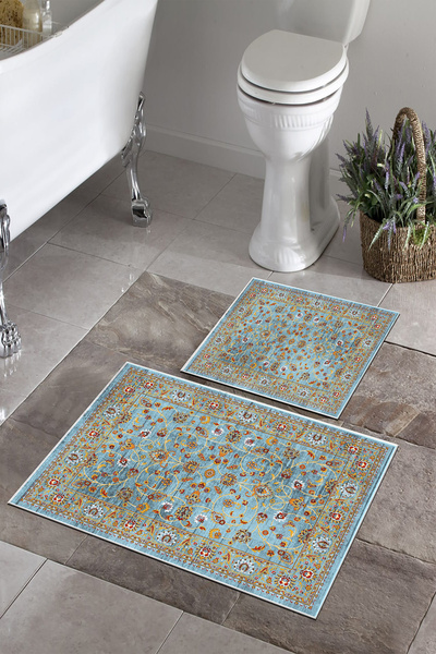 Thalia Home Kaymaz Taban Yıkanabilir Dijital baskı Banyo Paspası , Klozet takımı