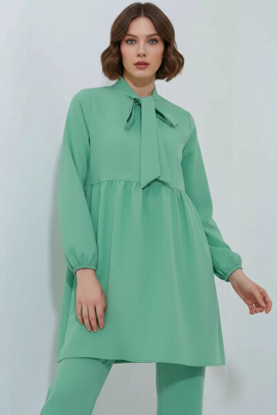 Efnaz style Women's Scarf Collar Gathered Waist Mint Set