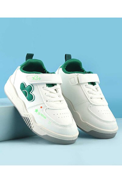 Babyoye Casual Shoes With Velcro Closure & Floral Applique - Green & white