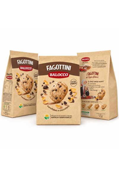 Balocco Set of 3 x Fagottini Biscuits with cornflakes and chocolate, Extra Cr...