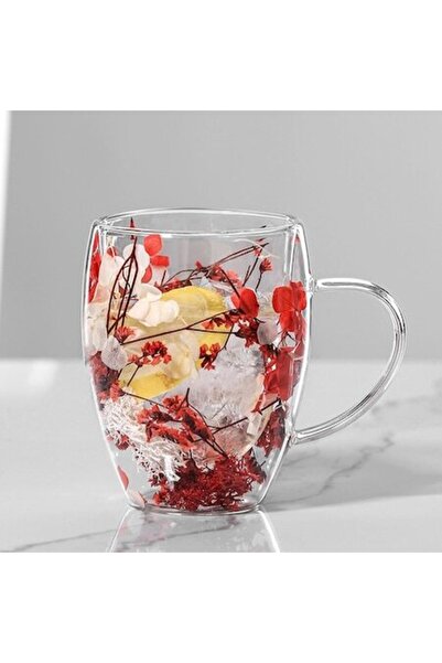 OEM Double Wall Mug with Dried Red Flowers Inside, 350 ml
