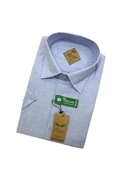 GÖMLEK GALERİSİ Men's Classic Wide Cut Pastel Striped Cotton Short Sleeve Shirt