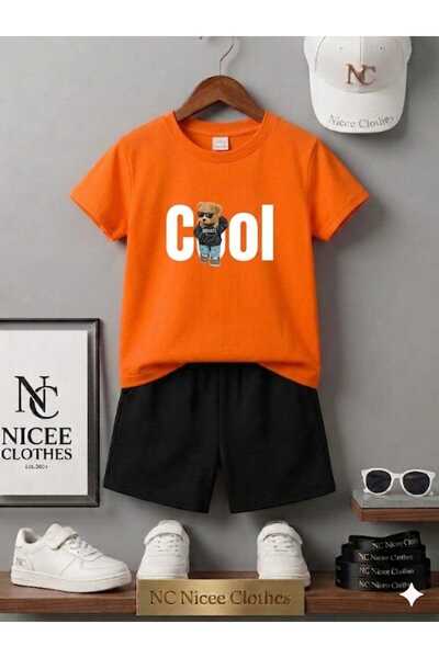 NC Nicee Clothes Summer Children's T-Shirt Shorts Unisex (Cool Bear Print)