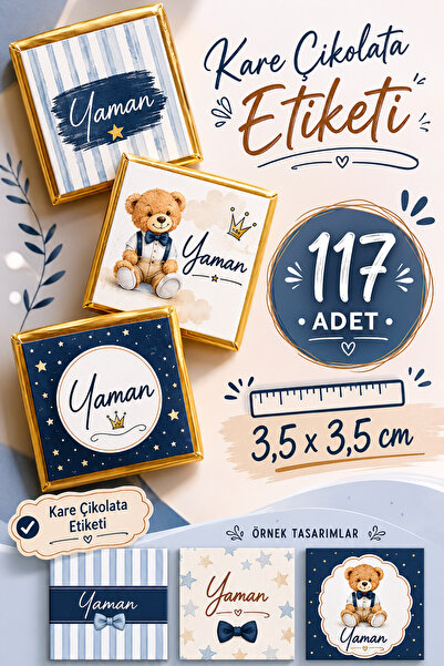 YEAP OFFICE Kişiye Özel İsimli Kare Çikolata Etiketi Yapışkanlı 117 Adet (3,5...