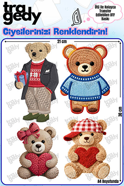 TRAGEDY A4 Size Iron-On Fabric-Adhesive Teddy Bear Design Dtf Printing
