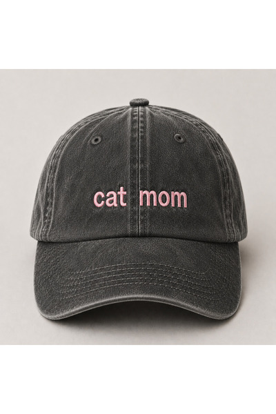 WeavedCo "Cat Mom" (Kedi Annesi) Minimal Nakışlı Vintage Yıkamalı Beyzbol Şap...