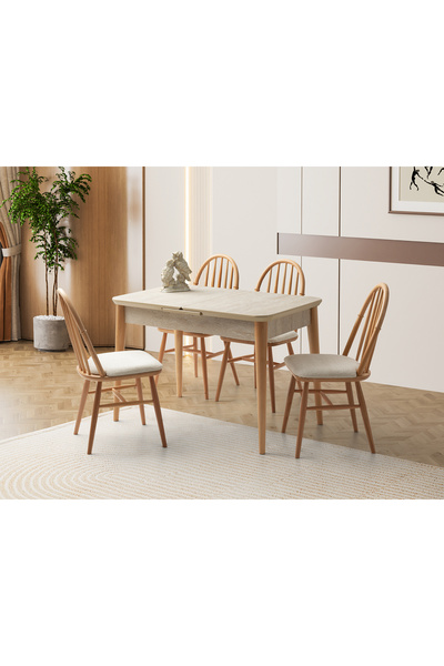 Viento Mobilya Koza Tekno Kenar Traverten Desen MDF Açılır 110X70 Masa 6 Adet...