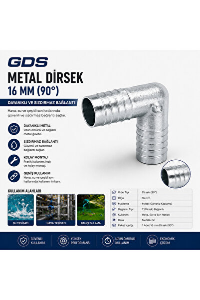 GENERAL GDS 16 mm Metal Dirsek Hortum Bağlantı Parçası 90° Galvaniz