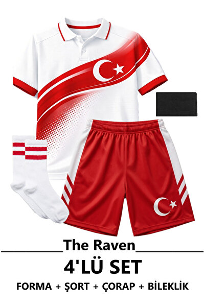 The RAVEN Premium Türkiye Milli Takım Serisi Polo Yaka Beyaz Çocuk Futbol For...