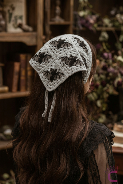 Cinderella Bandană de păr tricotată manual cu motiv retro gotic de liliac - B...