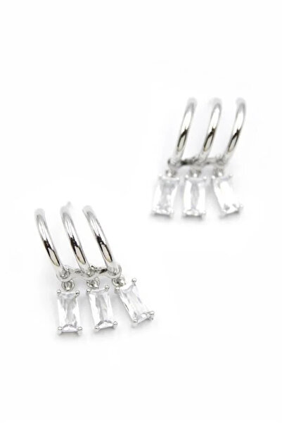 Marsilyan Nvdn- Ieg - Large Baguette Stone Earrings - Silver Iegrs-Nvdn1