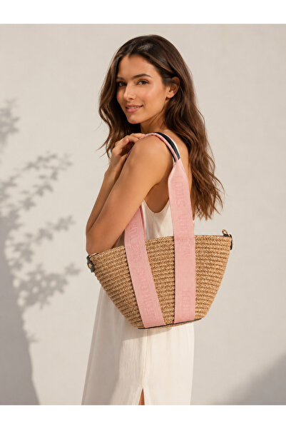Doze Pink Wicker Canvas Shoulder Bag