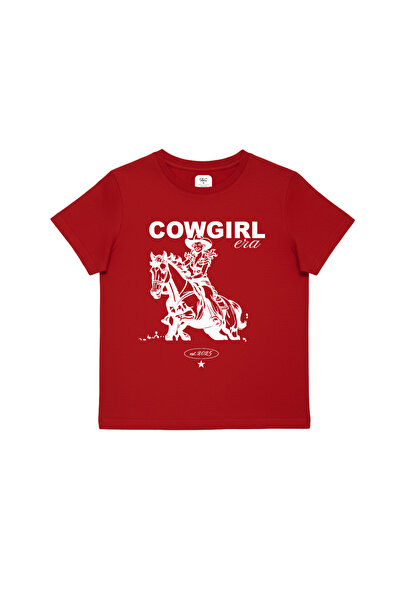 WHITE OF CREATIVE Kadın Cowgirl Kovboy Baskılı Baby Tee Crop Top