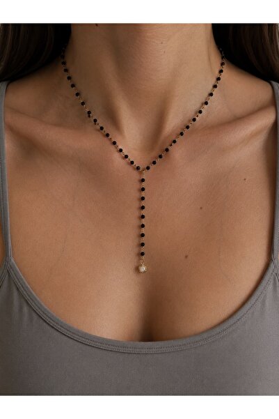 LEROSY CO. Special Series Black Zircon Stone Y Necklace Women's Steel Necklace
