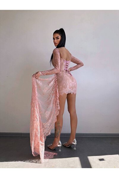Elia Swimwear Rochie Mini Ocazie Cu Corset Dantela Roz Deschis Lucia