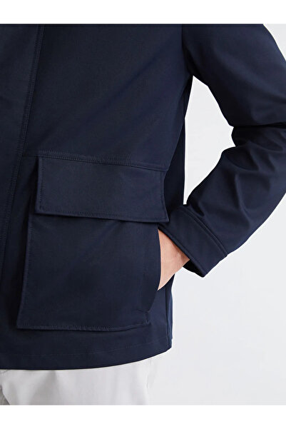 LC Waikiki Navy Blue Velvet Collar Gabardine Men's Jacket