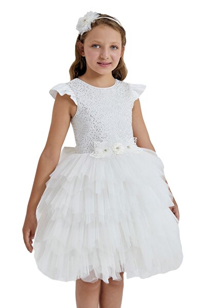 QUEEN Girls' Dress for Occasions "Pearl Fairy Tale" with Fluffy Tulle