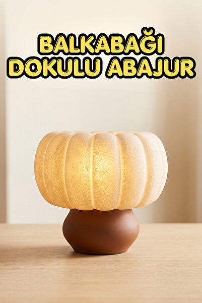 the mr east Balkabağı Dokulu Modern Abajur 24cm Yükseklik 24cm Çap Koyu Kahve...
