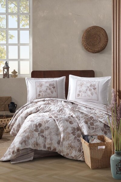 DENİZLİ ÇEYİZ Clasy Double 4 Season Quilted Duvet Cover Set Semeran Beige