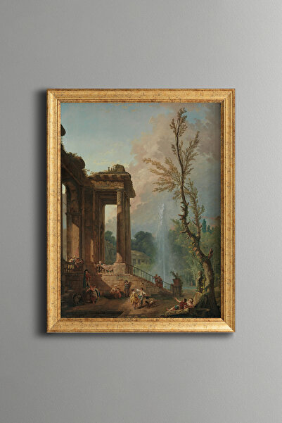 epiqart Historical Fountain and Pillars - Vintage Patterned Frame - Slim Model