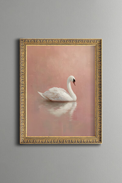 epiqart Pastel Pink Swan on the Ground - Vintage Patterned Frame - Slim Model