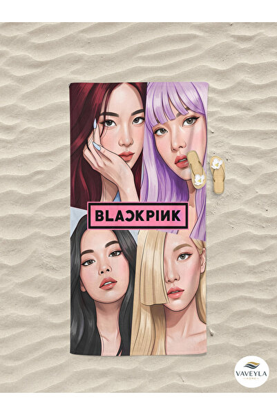Vaveyla Home Black Pink Kpop Patterned Digital Printed Young Girls' Beach Tow...