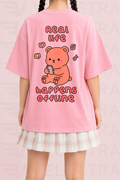 Velostra Women's Teddy Bear Printed Oversize Crew Neck Cotton Casual Combed C...