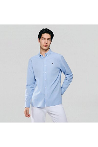 Giordano Men’s Cotton Slim Oxford Shirt with Embroidery