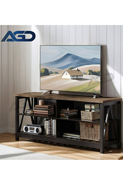 AGD Tv Stand for Tvs up to 55",Modern Style, Metal Open Shelves Tv Stand with...